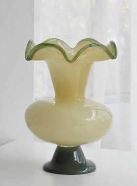 中古法式复古高脚铃兰风灯花瓶中古琉璃花瓶装饰品高颜值艺术玻璃