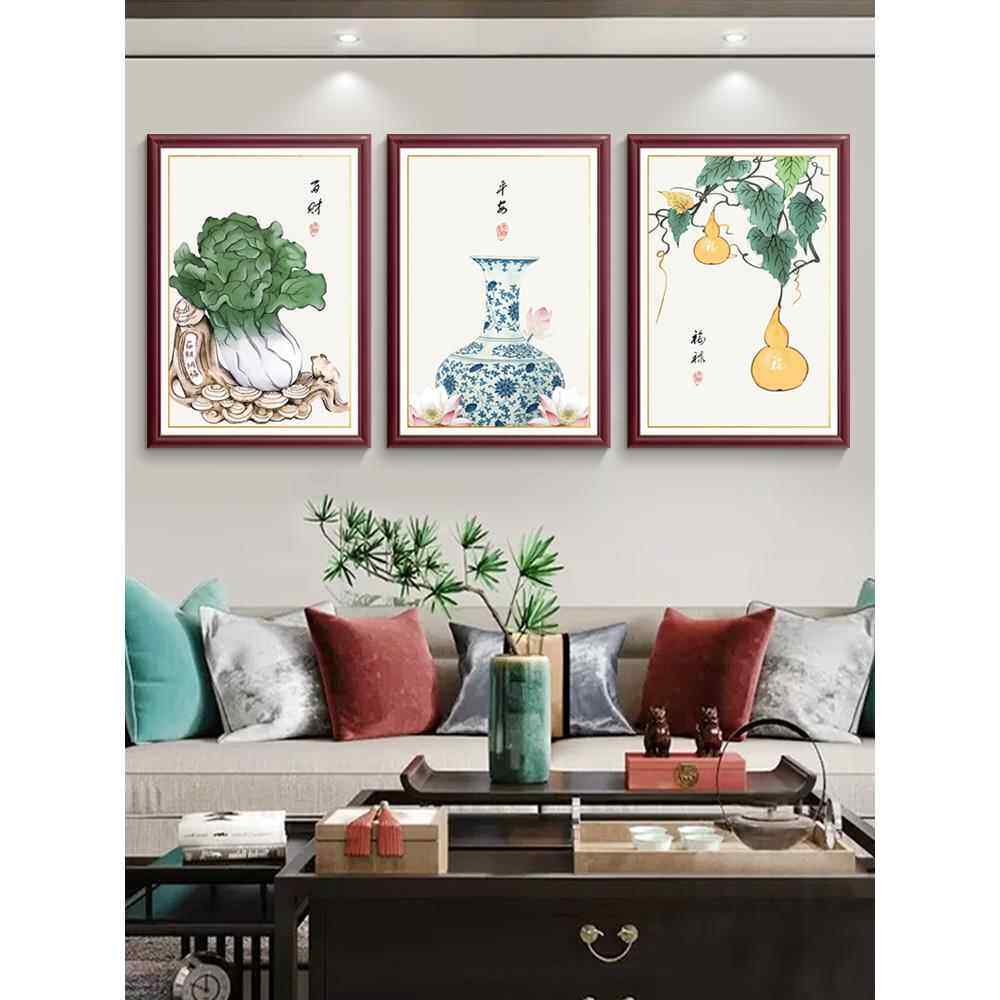新中式客厅装饰画饭厅挂画沙发背景壁画中国风墙画玄关实木有框画