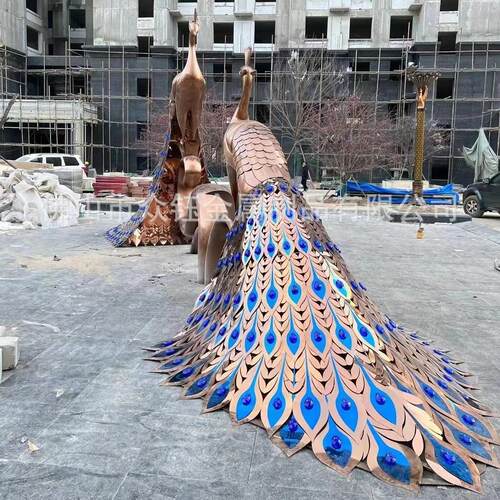 高档小区园林景观雕塑户外大型不锈钢孔雀雕塑创意庭院景观摆件