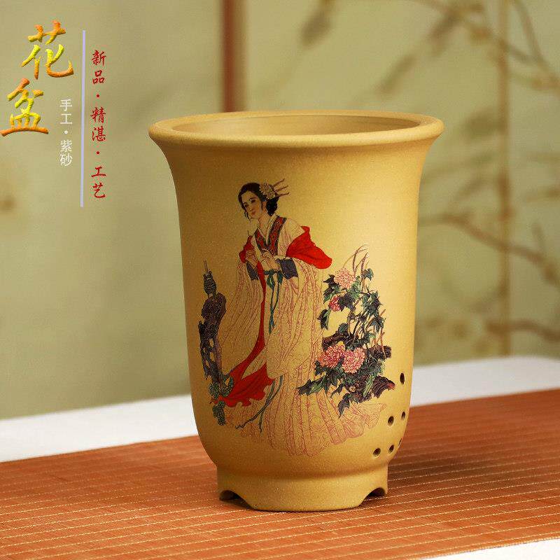 宜兴紫砂花盆文竹盆景盆多肉花盆君子兰菖蒲花盆兰花透气花盆包邮