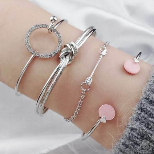 jewelry bracelets women 4pcs set 镶钻圆形箭头手镯女手链4件套