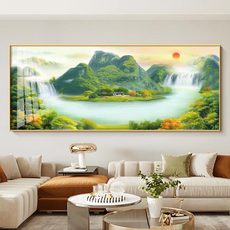 聚宝盆山水画旭日东升老板办公室挂画青山图国画现代简约客厅壁画