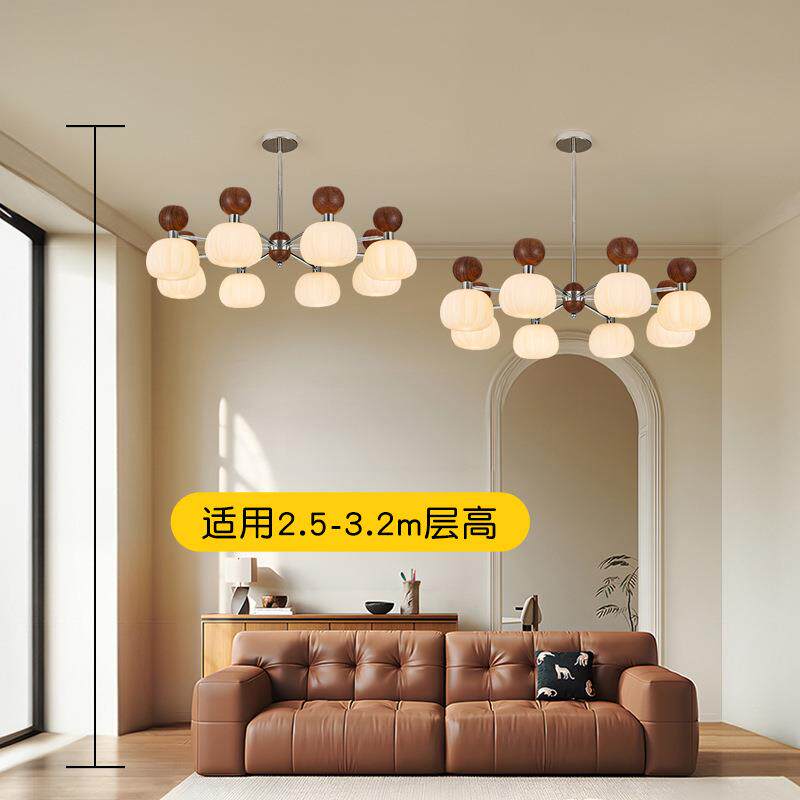 全光谱法式护眼厅灯色新中式南275瓜餐厅吊灯客创意复古胡桃木主