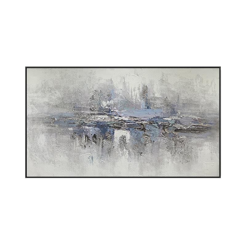 纯手绘油画客厅横版挂画抽象立体壁画沙发背景墙装饰画大幅灰