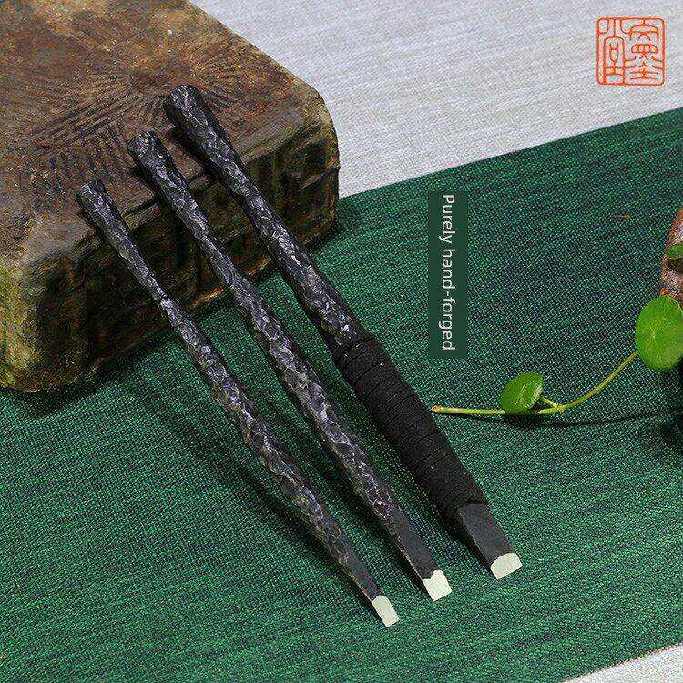 文墨堂刻刀纯手工锻打陨坑篆刻刀印泥青田鸡血玉石雕刻工具套装