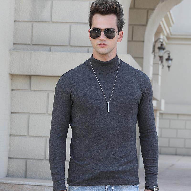 男春春秋中高领子长袖打底衫时尚百搭紧身修身贴身大码T恤0209e