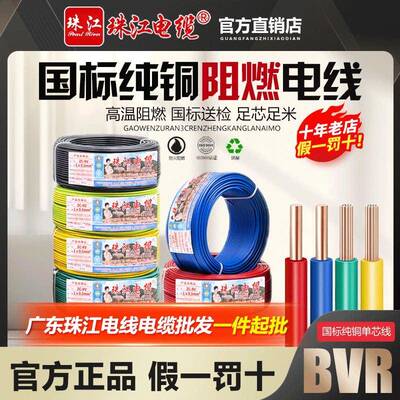 珠江电线国标铜芯1.5/2.5/6/10/16平方阻燃单芯线家用硬线ZC-BV
