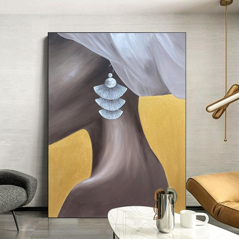 纯手绘油画《耳畔》玄关挂画客厅抽象装饰画卧室现代简约人物壁画