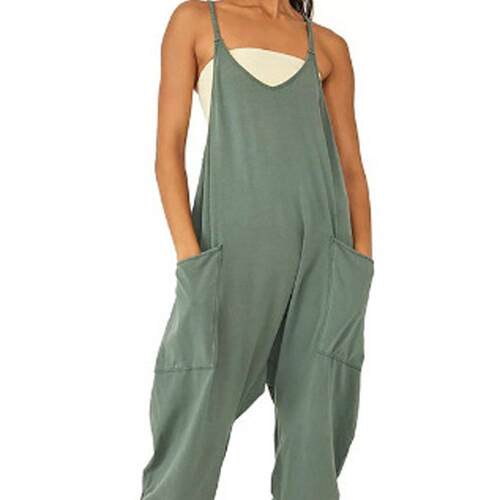 Plus Size Solid Pocket Cami Jumpsuit Casual Basic