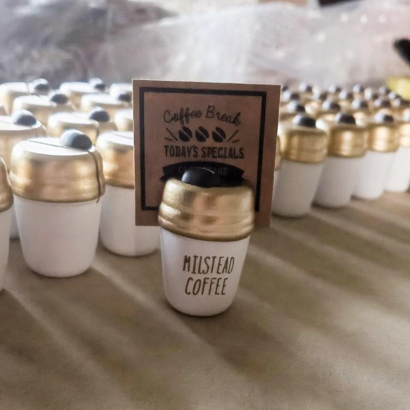 亚马逊名片便签夹时尚桌面标签夹咖啡杯木质留言夹可爱手工摆件