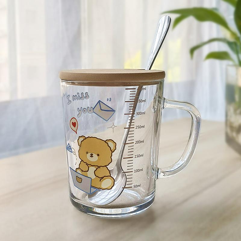清新ins玻璃杯刻度吸管牛奶杯有盖早餐杯大号茶水杯宿舍情侣礼物