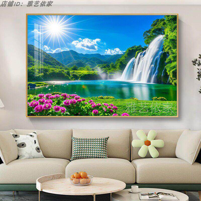 绿色自然山水风景装饰画 画入户玄关过道挂画 画饭厅卧室床头背景