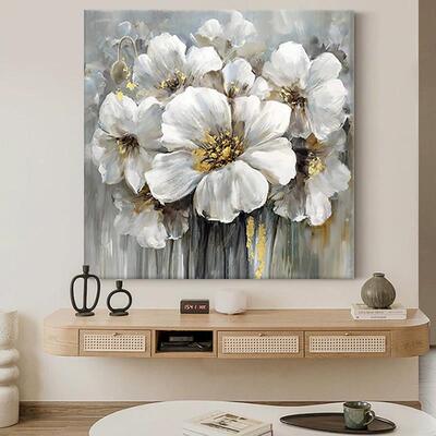 网红.创《花开原富贵》饰画发花装正卉轻奢简约方画沙纯手绘