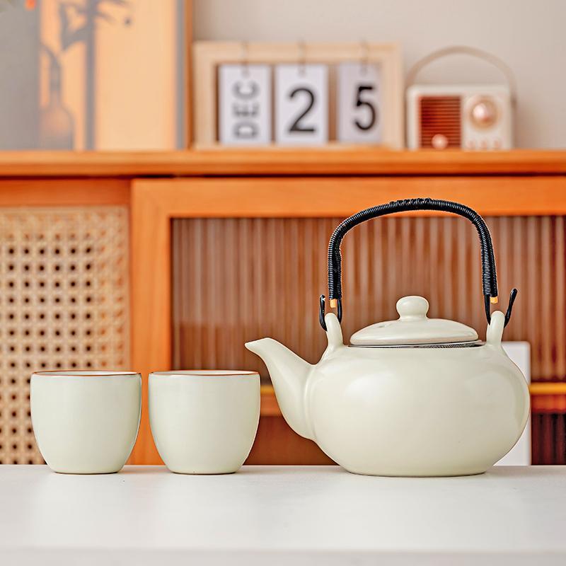 GIL汝窑提号梁茶壶陶茶杯套装瓷家用可轻奢简约现养代大功夫茶具