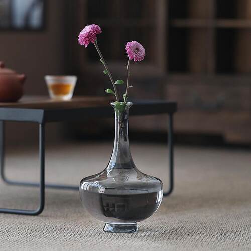 翡绿色小花瓶件客IFK新式玻璃磨砂透明琉璃花中器摆厅桌面插花器