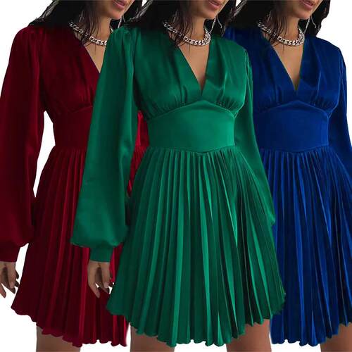 Women's long sleeved pleated satin face thong high waisted