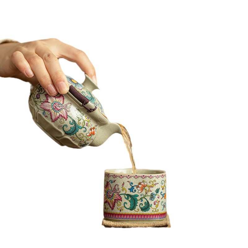 老陶泥凌霄花手抓壶大号盖碗单个高档家用茶壶防烫泡茶碗功夫茶具