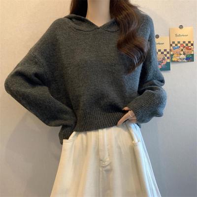 秋冬季2025新款连帽针织衫女短款宽松小个子毛衣百搭显瘦套1203n