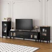 小户型客厅黑色电 2DSG001法式 式 实木美复古电视柜茶几合20组4新款