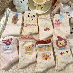 白色女生卡通长袜c 薄款 新款 花边可爱袜子女中筒袜纯棉ins潮春夏季