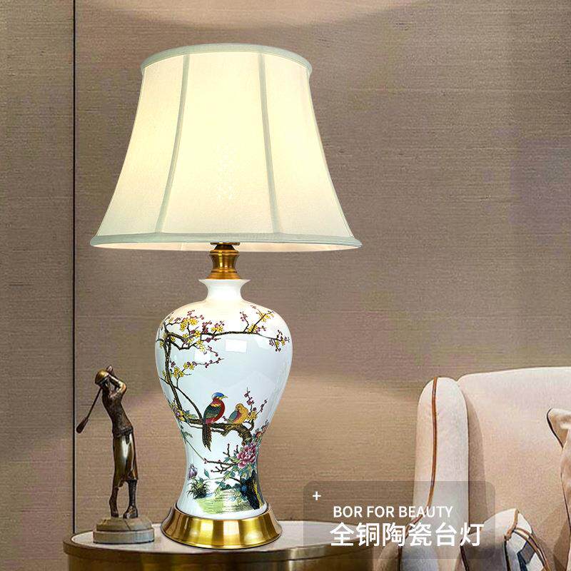 全铜景德镇彩绘瓷客厅书房卧室床头现代新中式陶瓷台灯花瓶轻奢