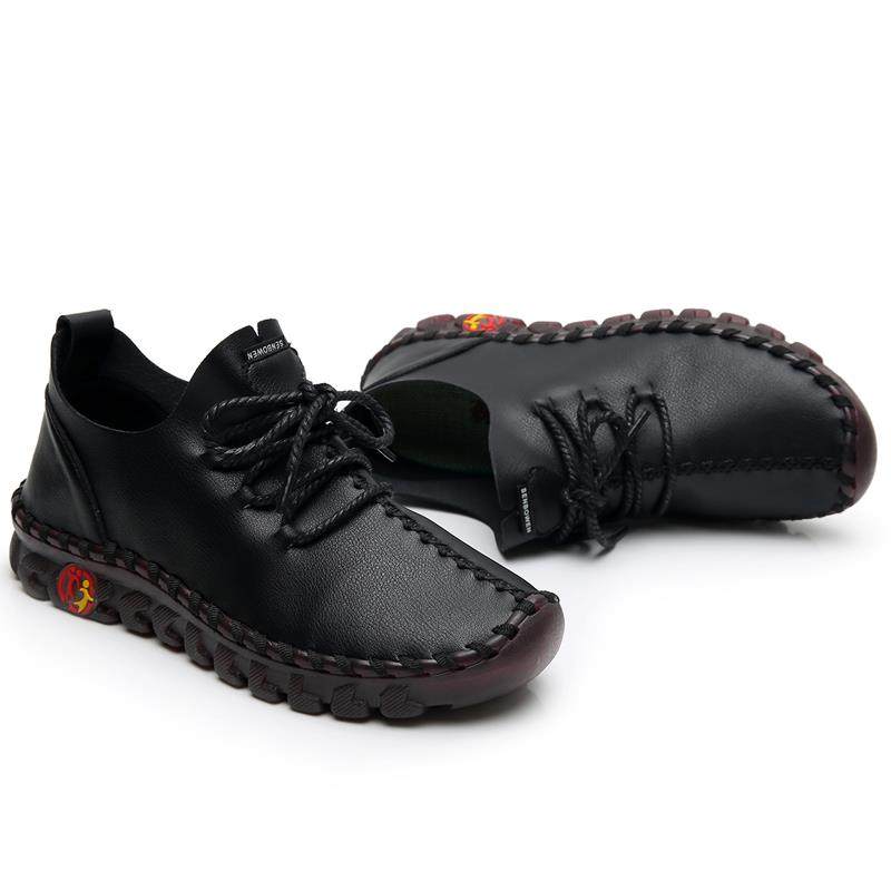 高档0牛底单鞋223新款妈妈底鞋子女鞋平底防滑筋休闲红色软女士皮