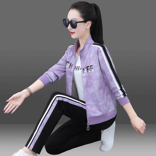 中年妈妈女春装外套新款气休闲78012卫衣三件套中洋老运动服套年