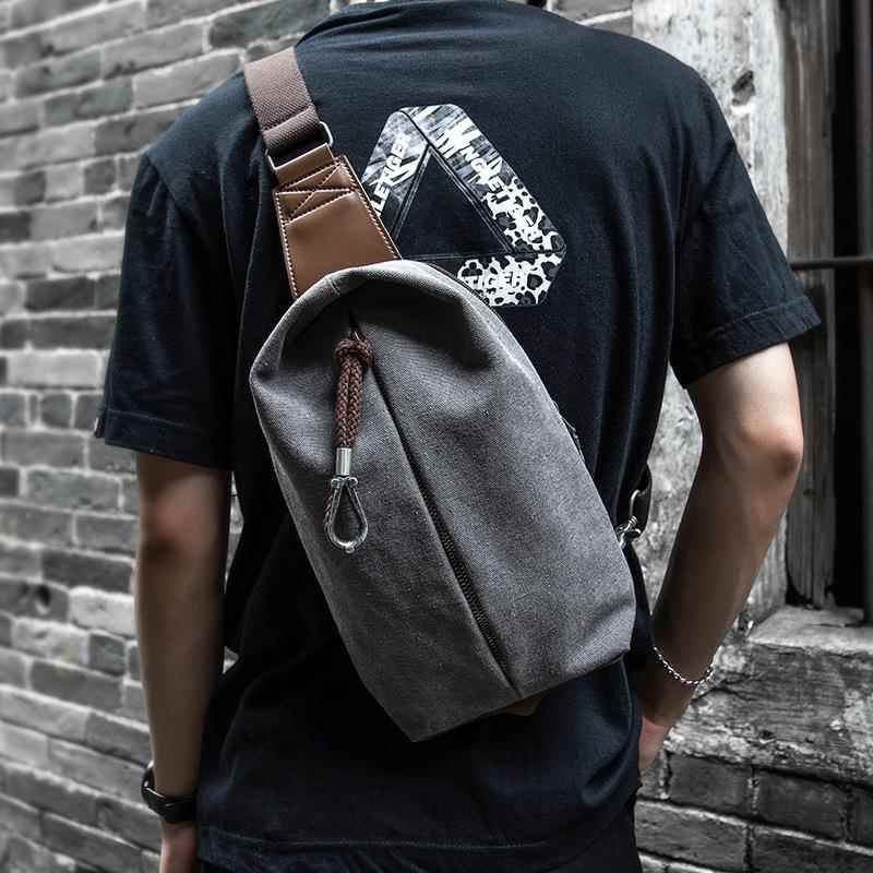 现货 潮流休闲帆布包斜挎包 男复古单肩胸包简约学生邮差斜背男包