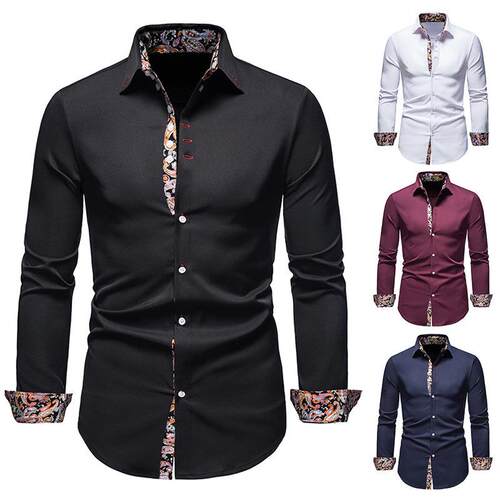 Men's long sleeved shirt, youth collar color blocked