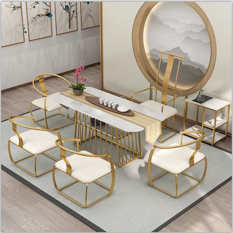 新中式轻奢茶桌现代简约禅意功夫茶台办公室大理石阳台茶桌椅组合