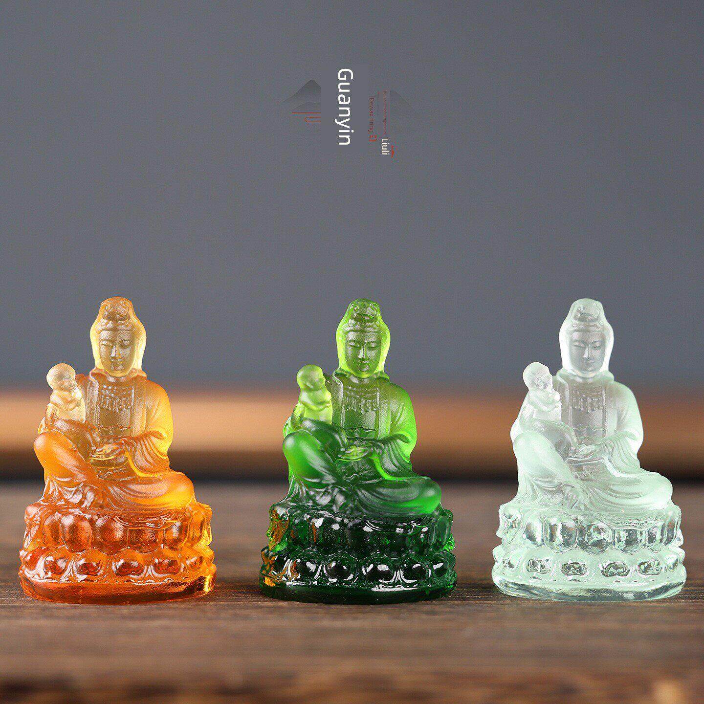 琉璃送子观音净瓶观音随身佛车摆文玩迷你实心手把件桌面开运礼物