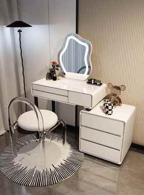 206152简5新斗款实木岩板卧化室梳妆台奶油风柜现代约妆台一体化