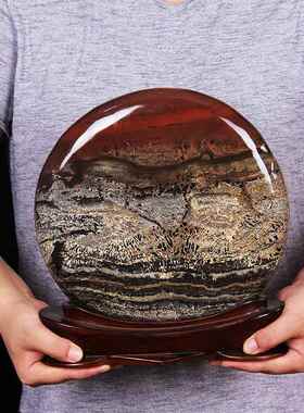 天然奇石原石国画画石靠山石办公室观光石桌面工艺礼品摆饰红色长