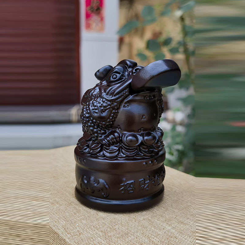黑檀木雕金蟾摆件实木三足金蝉红木质金蟾蜍家居客厅店铺工艺礼品