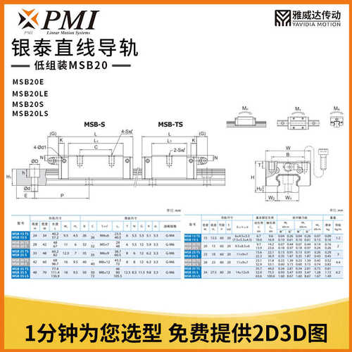线性组装台湾滑块低导轨pmi机msb20精密胶 泰点直线导轨银批发