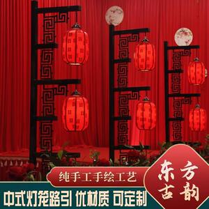 新款婚庆道具中式汉唐风宫灯路引仿古铁艺三联灯笼路引婚礼装饰品
