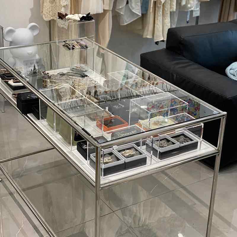 服装店饰品店中间摆放玻璃不锈钢展示台中岛陈列架电脑办公桌道具
