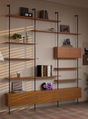 意式极简书架隔板展示架中古风客厅陈列铁艺置物架一体式靠墙书柜