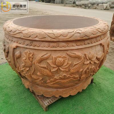 石雕鱼缸花盆青石半圆水缸石头石糟荷花缸户外庭院养鱼老式石缸