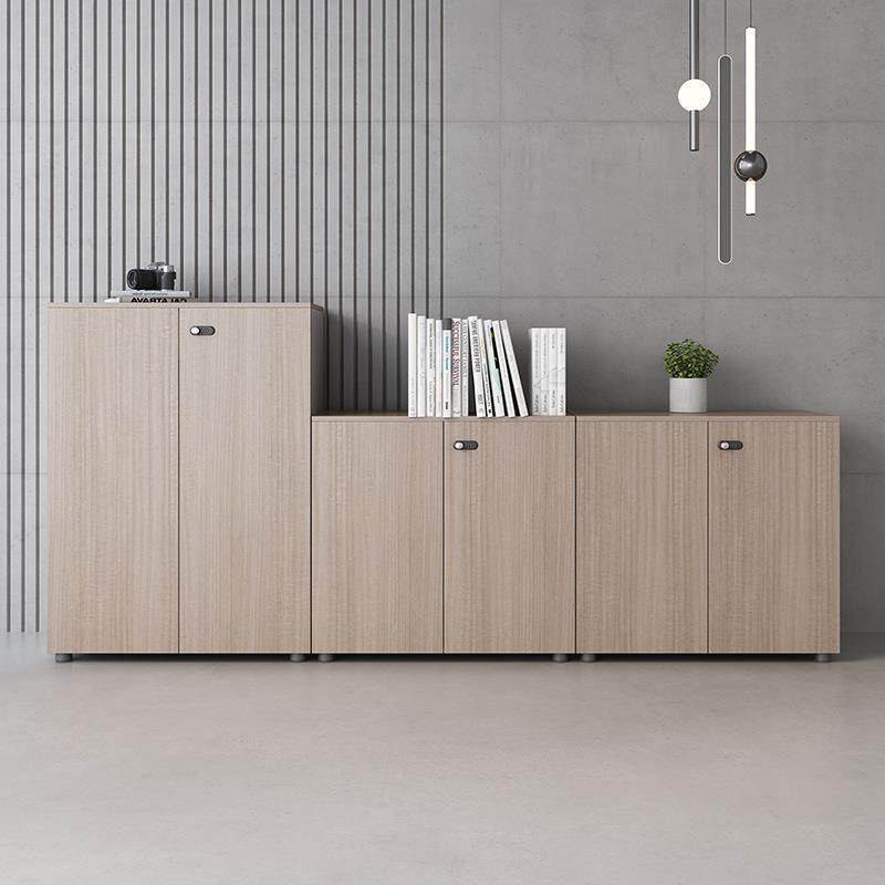 简约办公室文件柜矮柜储物柜档案资料柜木质带密码锁柜子隔断柜