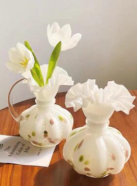 中古风芬顿花瓶复古南瓜纹手工家用法式高档水培插花玻璃装饰严选