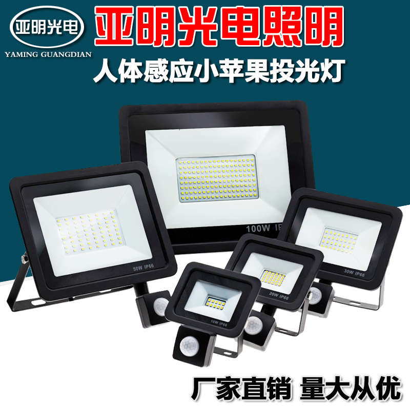 亚明led红外线人体投光灯感应灯监控车库户外防水家用过玄关路灯