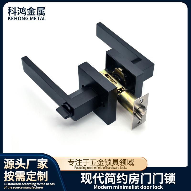 北欧美式方形黑色执手门锁家用卧室房间卧室卫生间静音单舌门锁