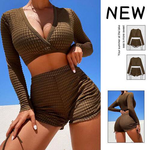 Long sleeved sports split swimsuit, conservative flat