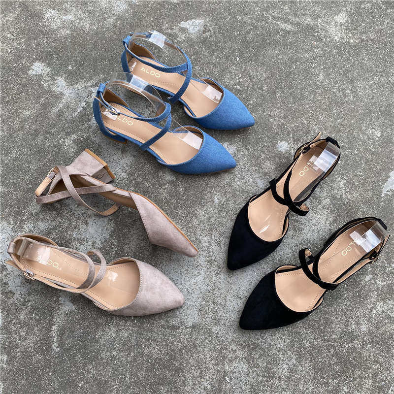 一手货源！法式低跟高跟鞋女黑色气质包头凉鞋新款夏粗跟尖头单鞋