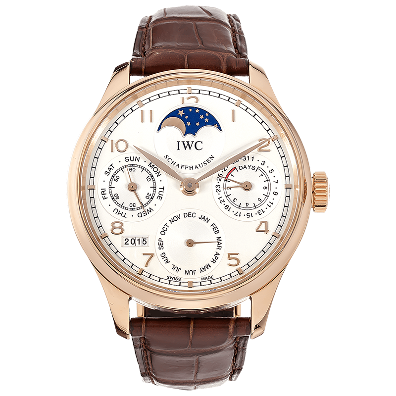 [9.8新]万国葡萄牙18K玫瑰金万年历自动机械手表男IW502306