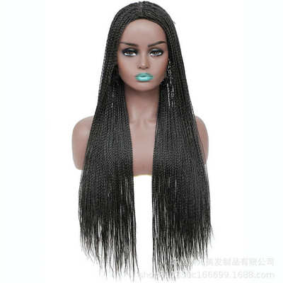 手工编制非洲afro两股假发 欧美黑种人头套黑色化纤wig长发女全