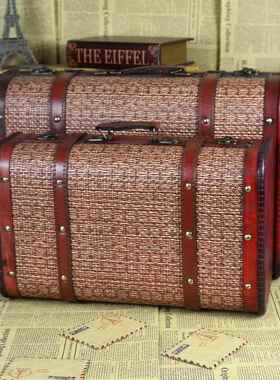 厂直仿销古22101手提箱老式复古箱家拍摄具二件套古典道装饰