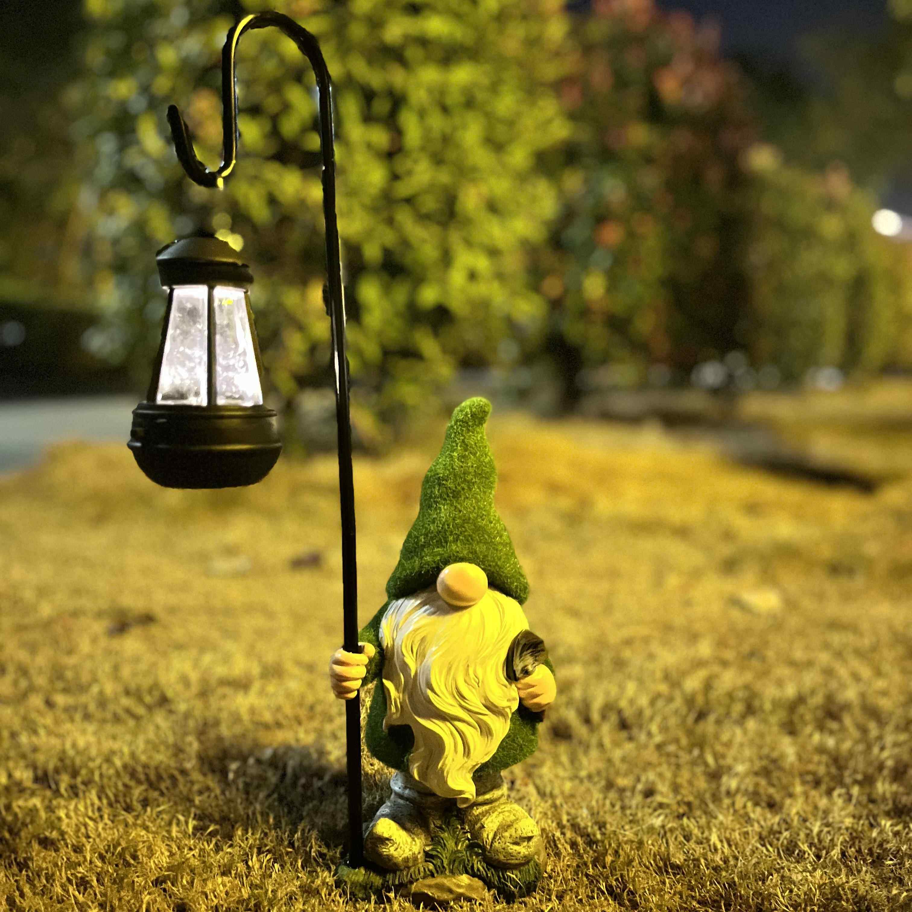 太阳能地精提灯户外庭院花园小矮人树脂摆件草坪景观装饰可插香