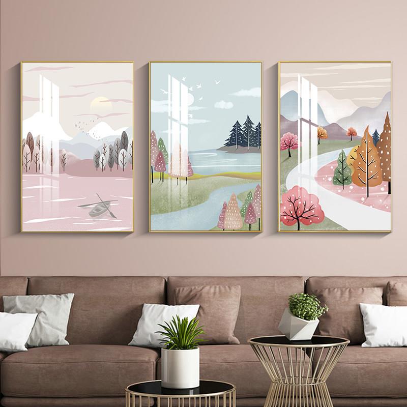 北欧ins沙发背景墙装饰画现代简约小清新壁画创意艺术客厅三联画